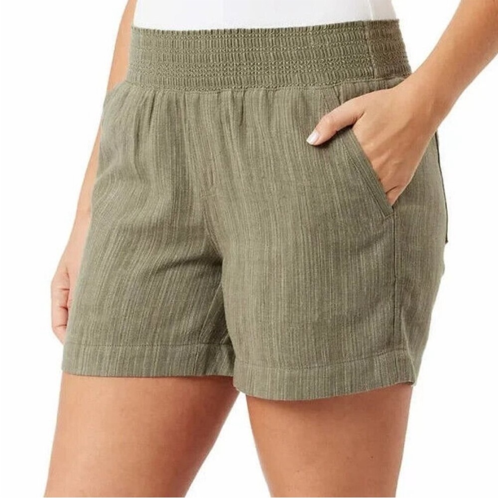 BRIGGS Linen Blend Shorts Womens Green Comfort Waistband
